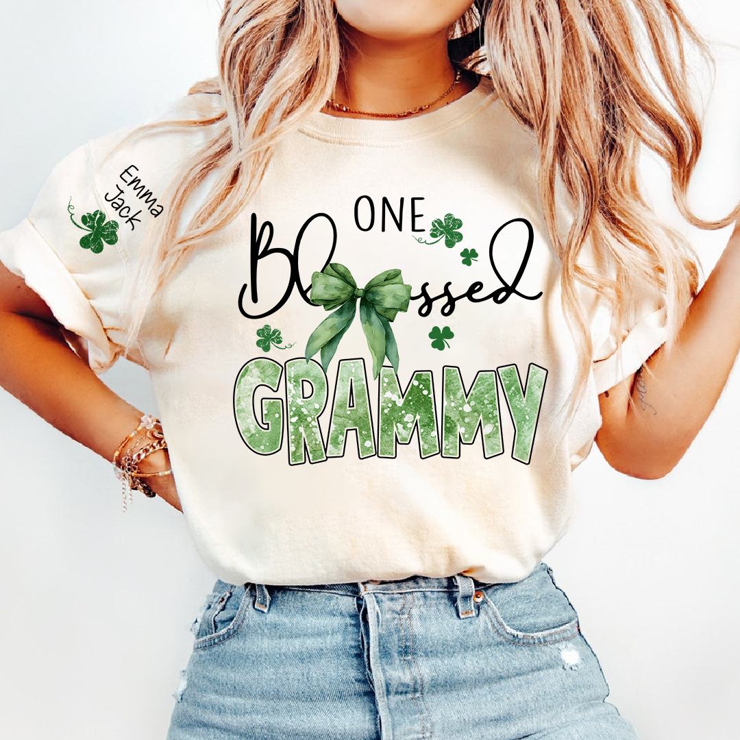 One Blessed Grammy T-Shirt, St Patrick’s Day Shamrock Family T Shirt with For Gift Grandma And Kids