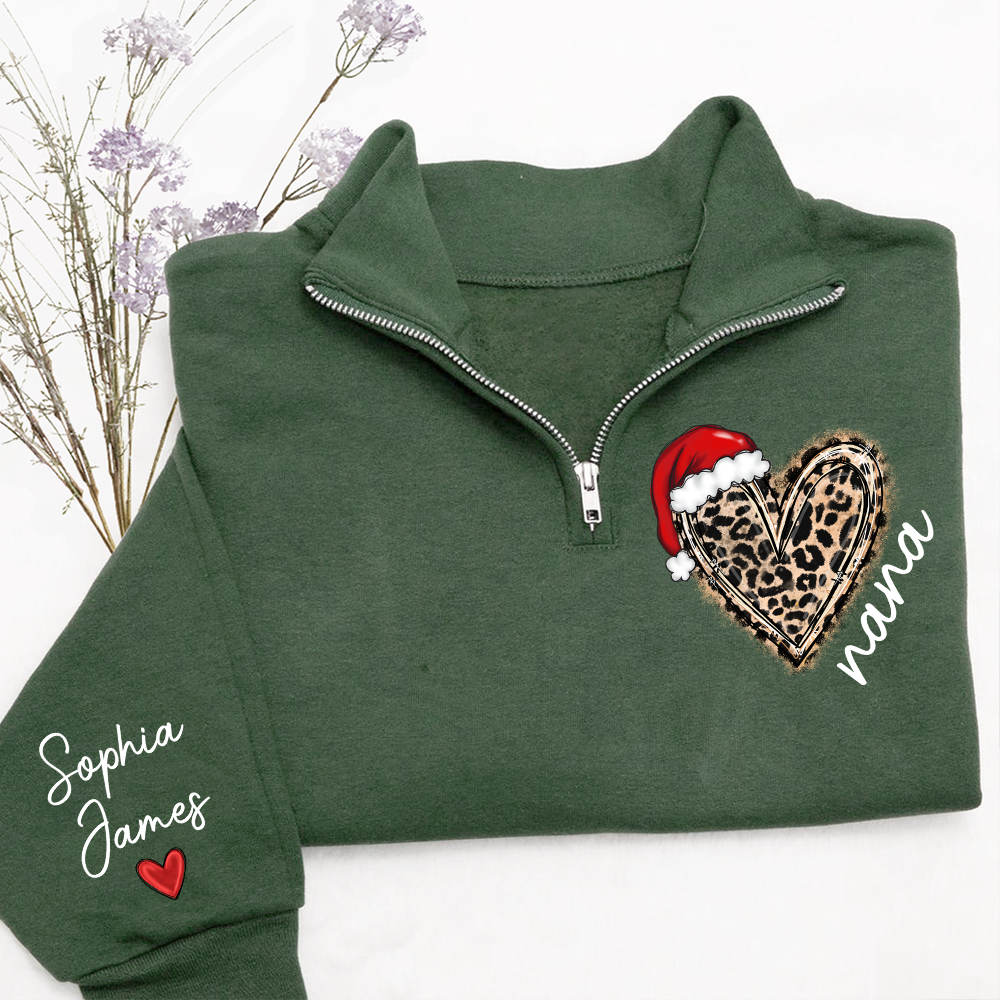Personalized Nana Leopard Heart Zip Pullover – Custom Christmas Gift For Grandma Or Mom