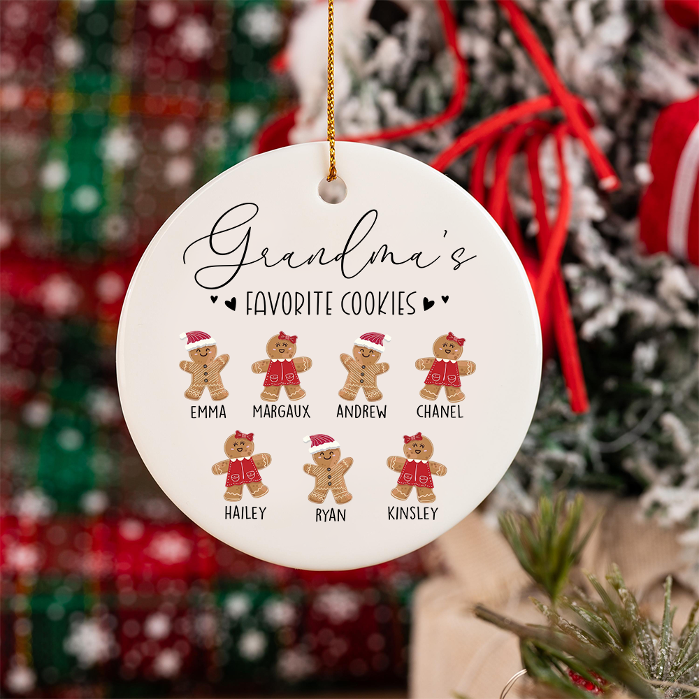 Personalized Grandma’s Favorite Cookies Ornament, Custom Gingerbread Kids Names Christmas Decoration