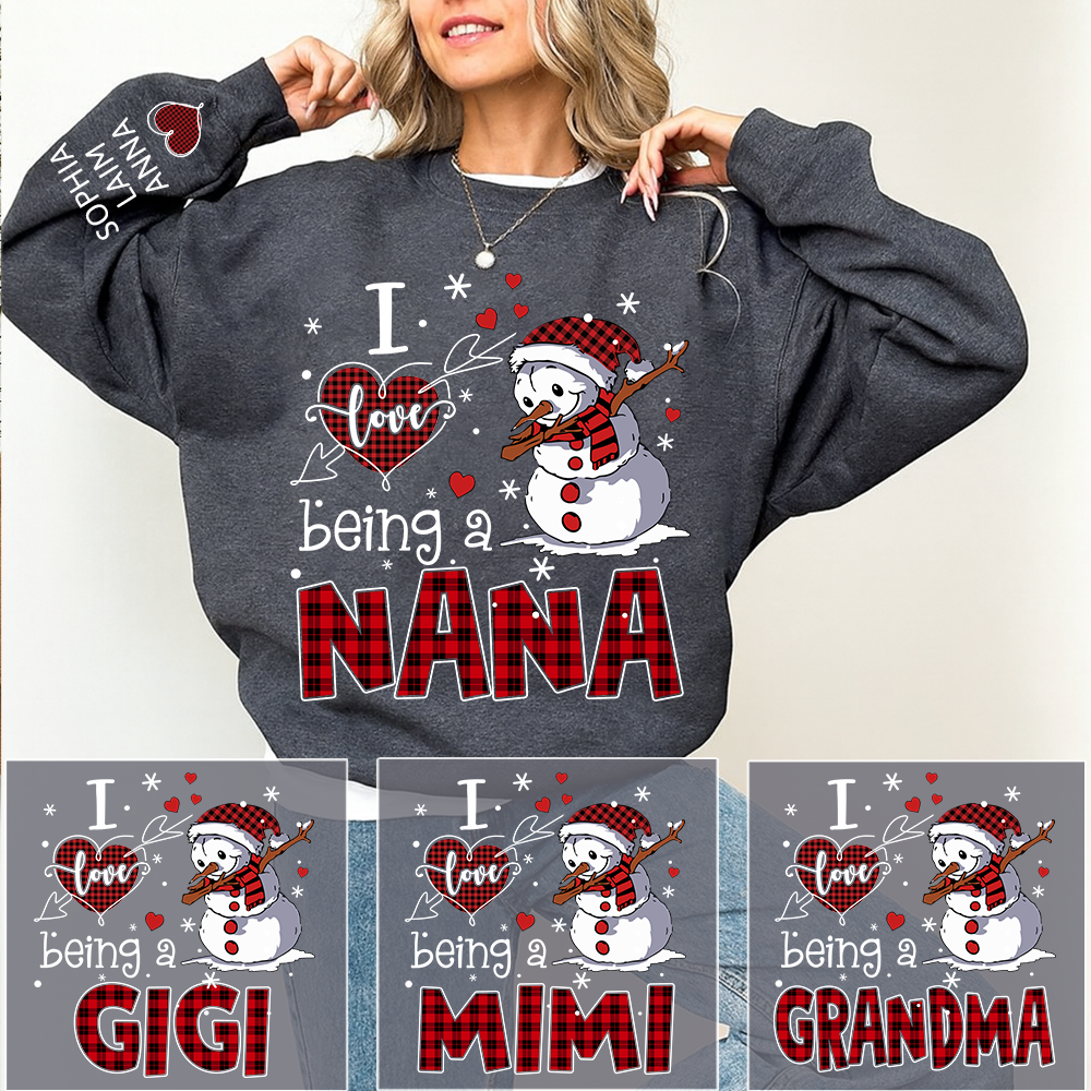 I Love Being a Nana Sweatshirt, Personalized Christmas Snowman Shirt with Kids Names