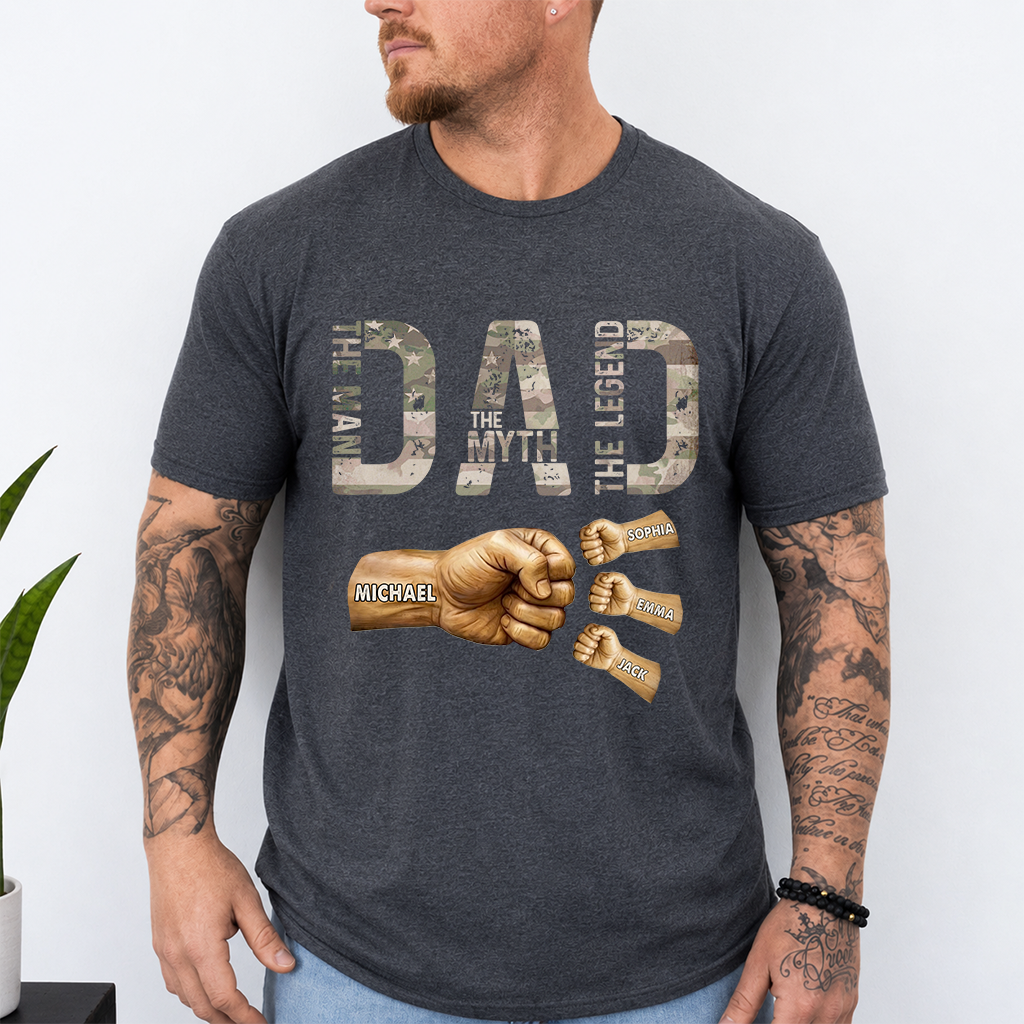 Dad The Man The Myth The Legend T-Shirt – Personalized Custom Kids Names Gift for Father Papa Birthday Fathers Day