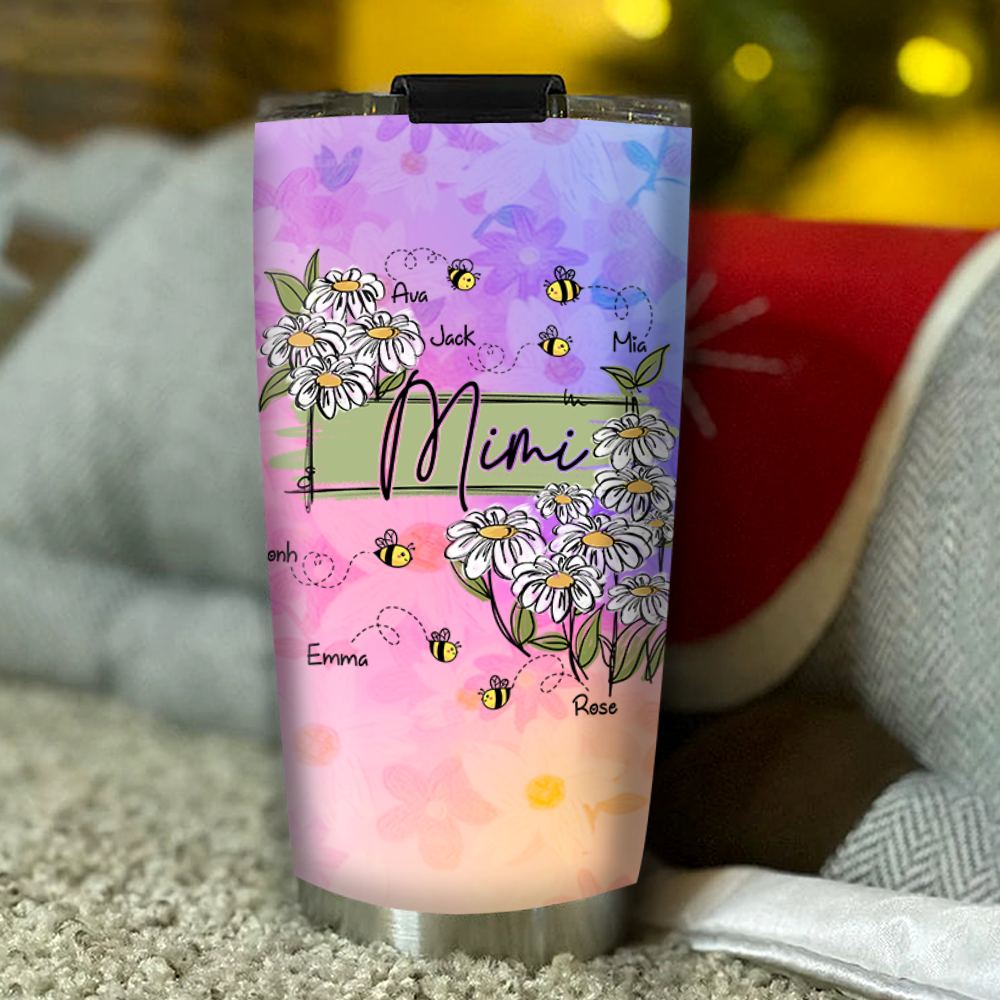 Personalized Water Cups, Custom Grandma And The Kids Bee. Portable Water Cup With Lid