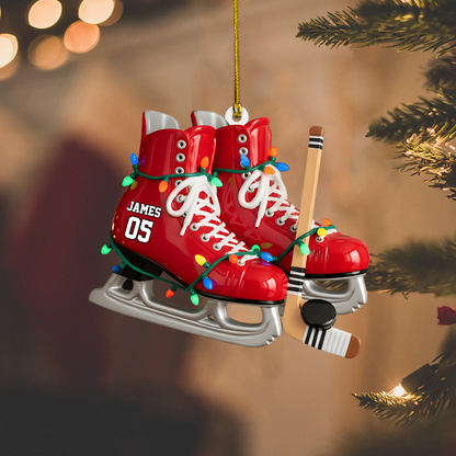 Personalized Hockey Skate Ornament – Custom Name & Number Ice Hockey Christmas Decoration Ornament
