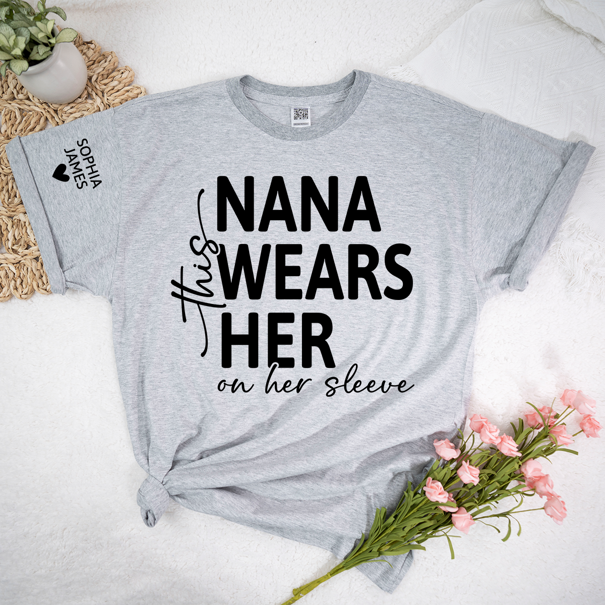 Personalized Nana Shirt, This Nana Wears Her Heart on Her Sleeve, Custom Grandma T-Shirt for Women