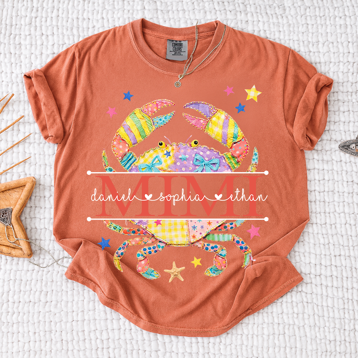 Comfort Colors® Personalized Mimi Crab Shirt with Grandkids Names, Coastal Grandma Tee, Custom Beach Crab Graphic T Shirt, Gift for Mimi from Grandchildren