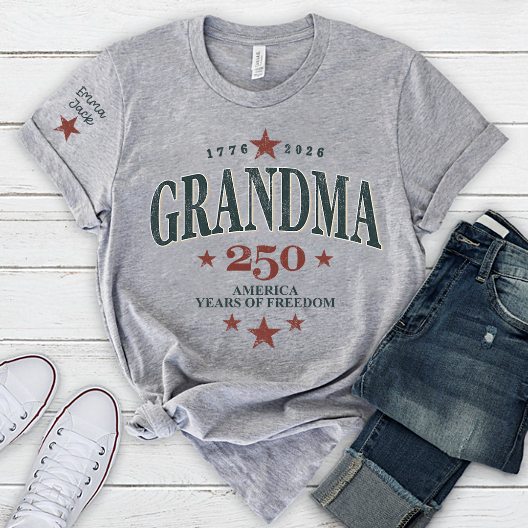 Grandma 250 Years of Freedom America Flag T-Shirt | Patriotic 4th of July Shirt