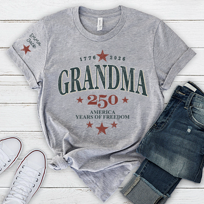 Grandma 250 Years of Freedom America Flag T-Shirt | Patriotic 4th of July Shirt