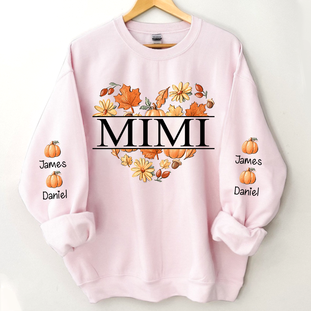 Mimi Heart Fall Autumn With Grandkids Sweatshirt, Grandma Gift For Autumn TH