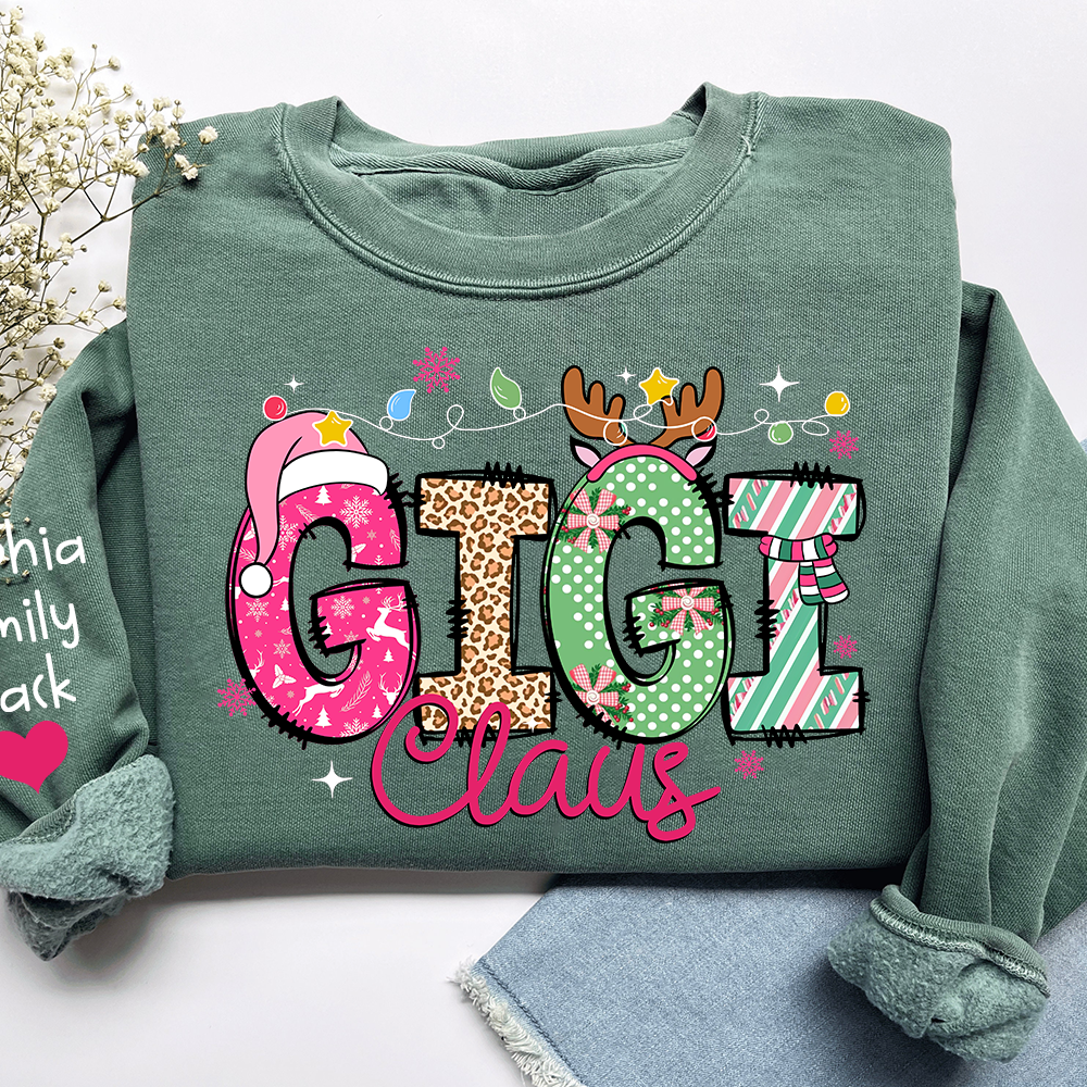 Personalized Grandma Sweatshirt, Merry Christmas Design with Grandchild's Name on Sleeve
