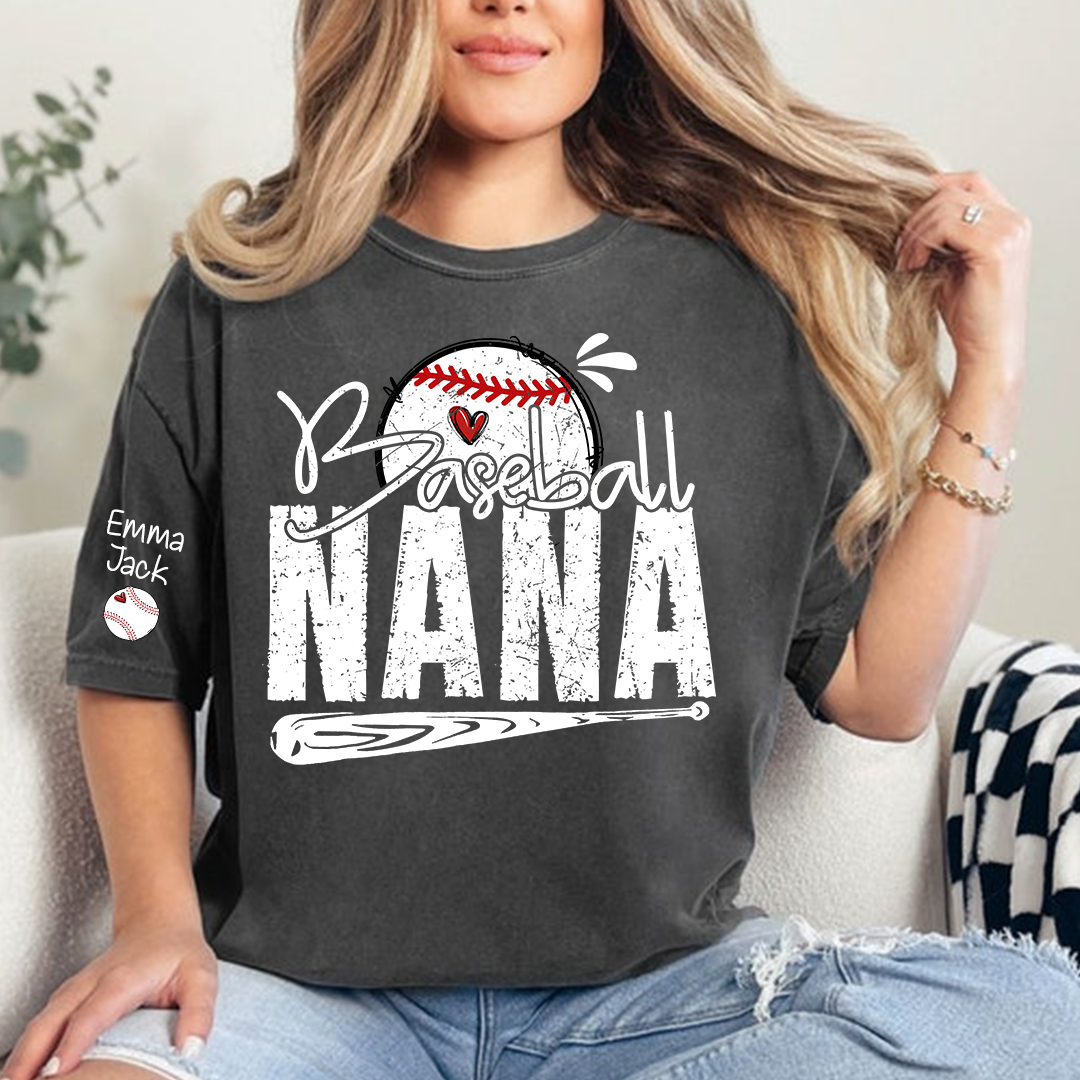 Baseball Nana Shirt Personalized with Kids Names, Game Day Sports T Shirt for Proud Grandma