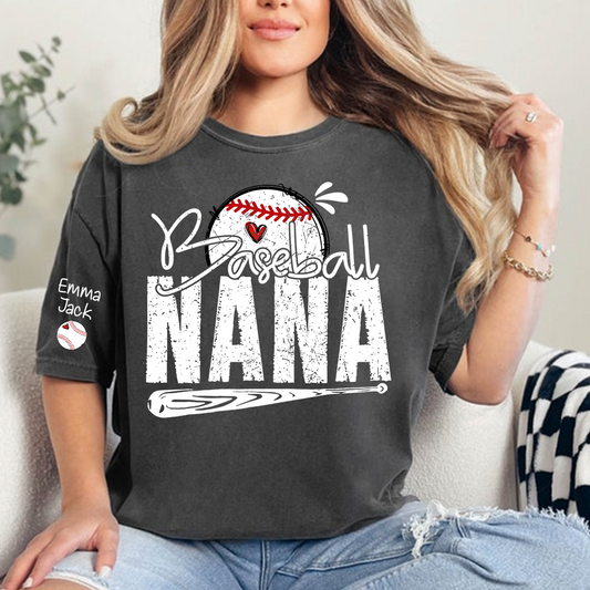 Baseball Nana Shirt Personalized with Kids Names, Game Day Sports T Shirt for Proud Grandma