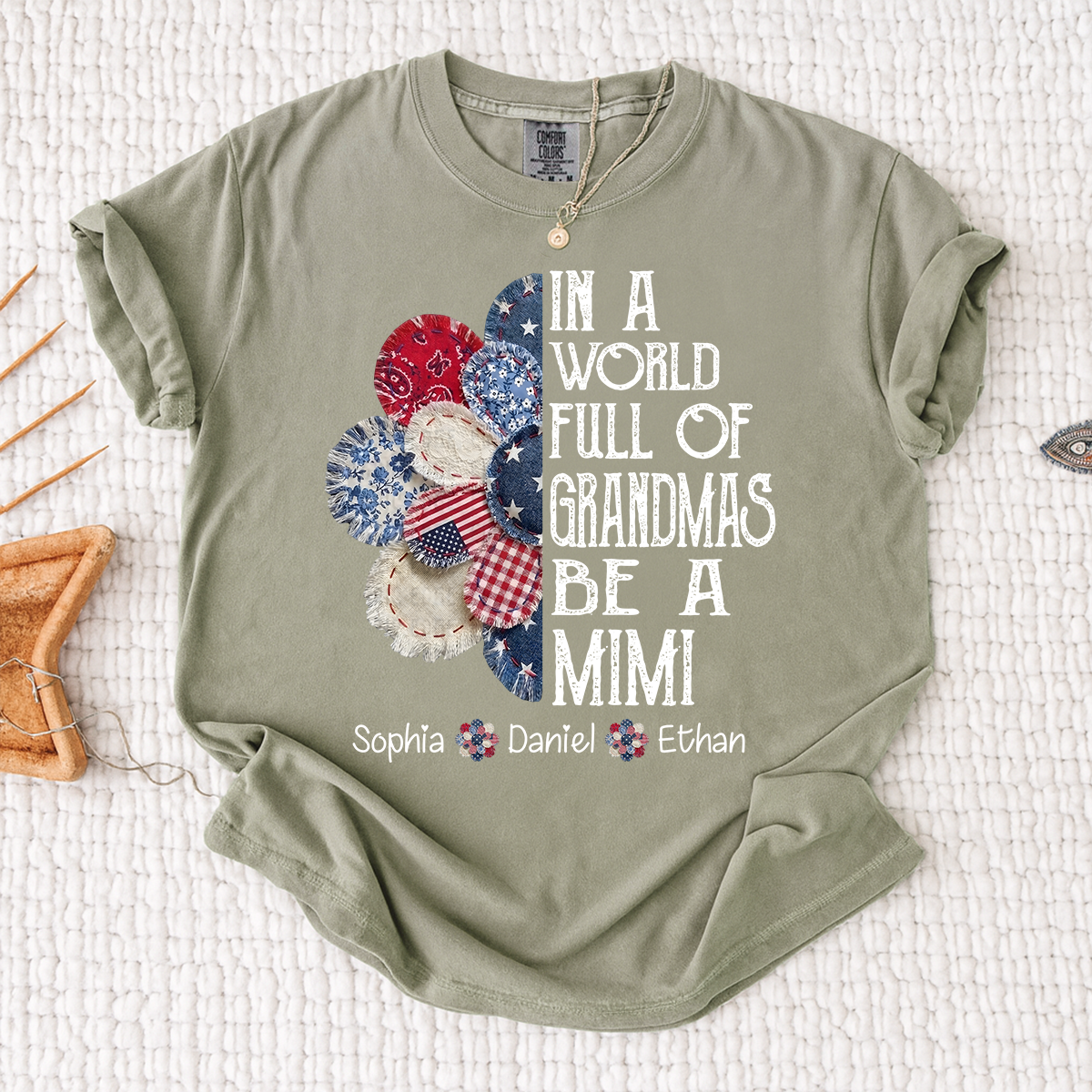 Comfort Colors In a World Full of Grandmas Be a Mimi T Shirt, Custom Family Shirt with Kids Names, Ideal for Mother's Day and Patriotic Events