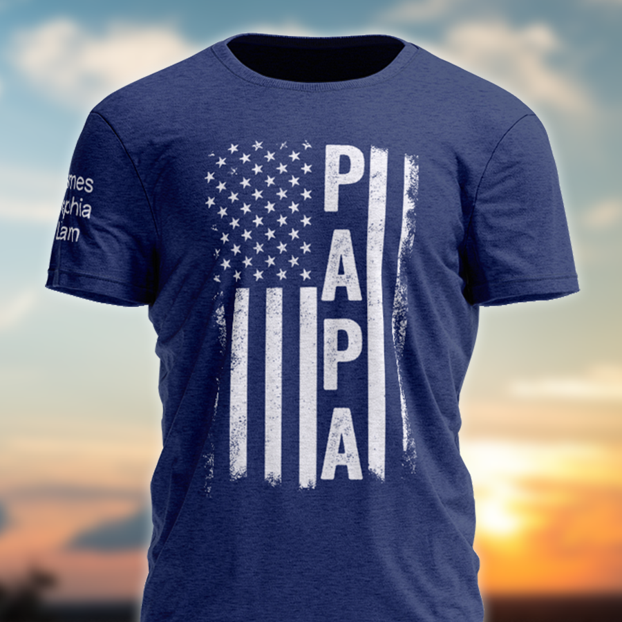 Custom Papa American Flag With Kid Father's Day TH