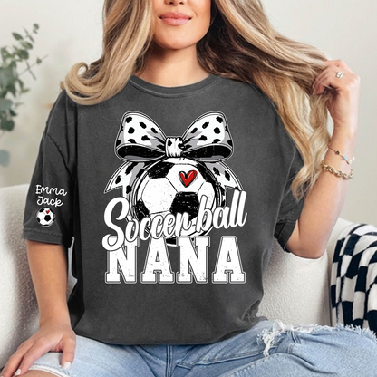 Soccer Nana Shirt Personalized with Grandkids Names, Soccer Ball Bow Family T Shirt