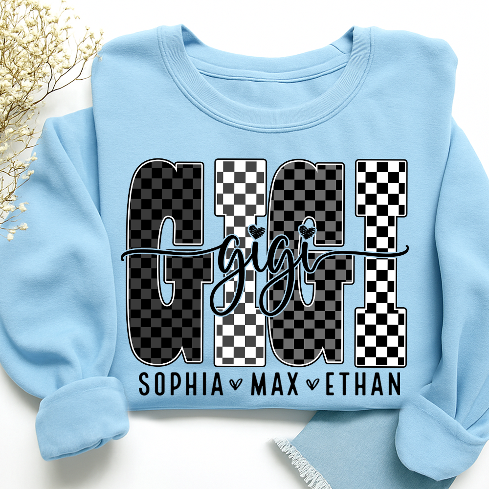 Black White Design Sweatshirt, Custom Gift For Gigi And Kids