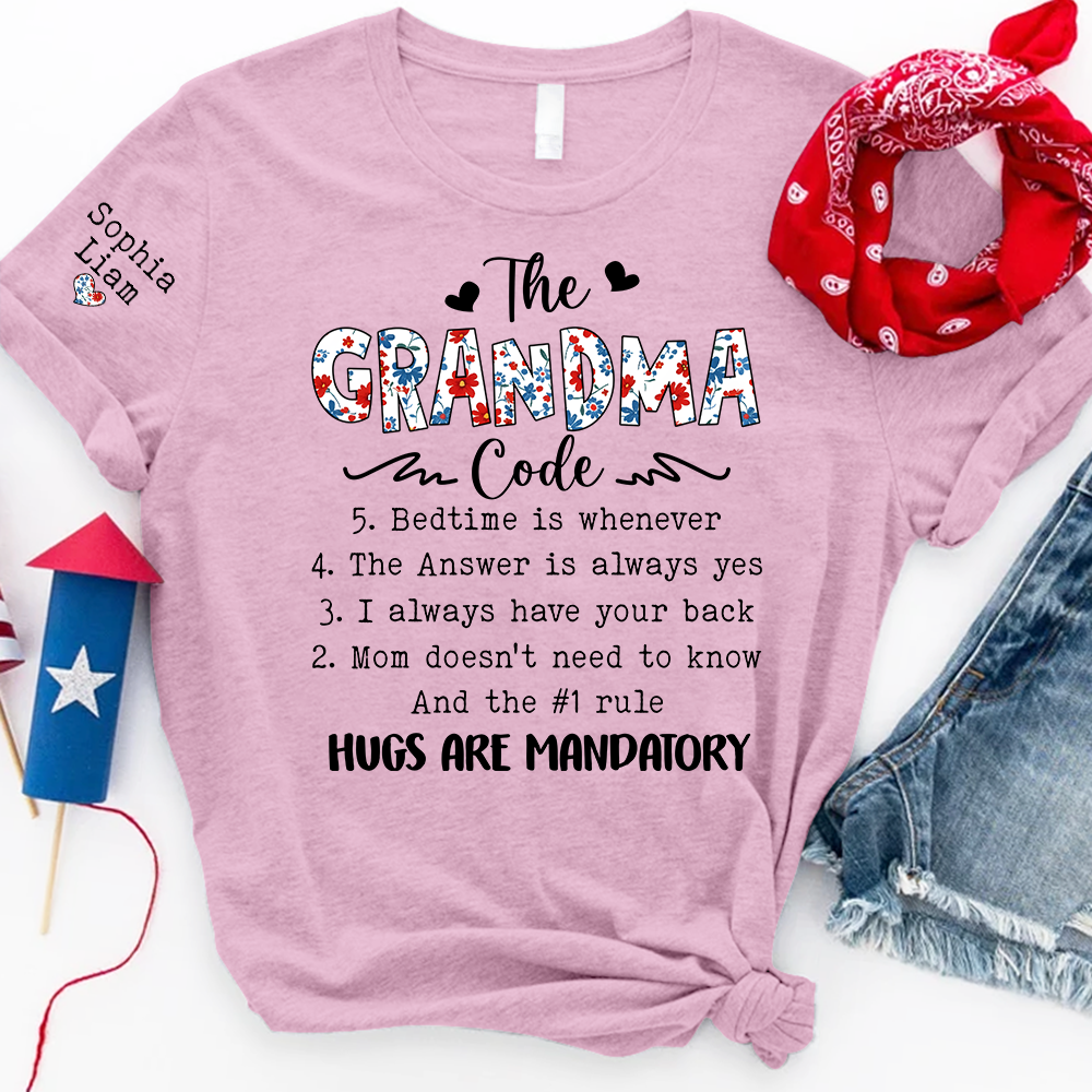 The Grandma Code T Shirt, Personalized Grandma Gift, Patriotic Design with Family Rules, Perfect for Mother’s Day, 4th of July Shirt