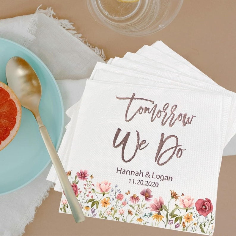 Tomorrow We Do Napkins, The Night Before, Personalized Wedding Napkins, Custom Bridal Shower Cocktail Napkins, Wedding Party Decorations