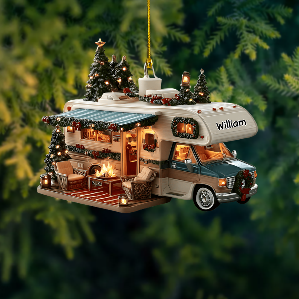 Personalized RV Camper Ornament – Custom Name Motorhome Christmas Decoration for Camping Lovers Ornament