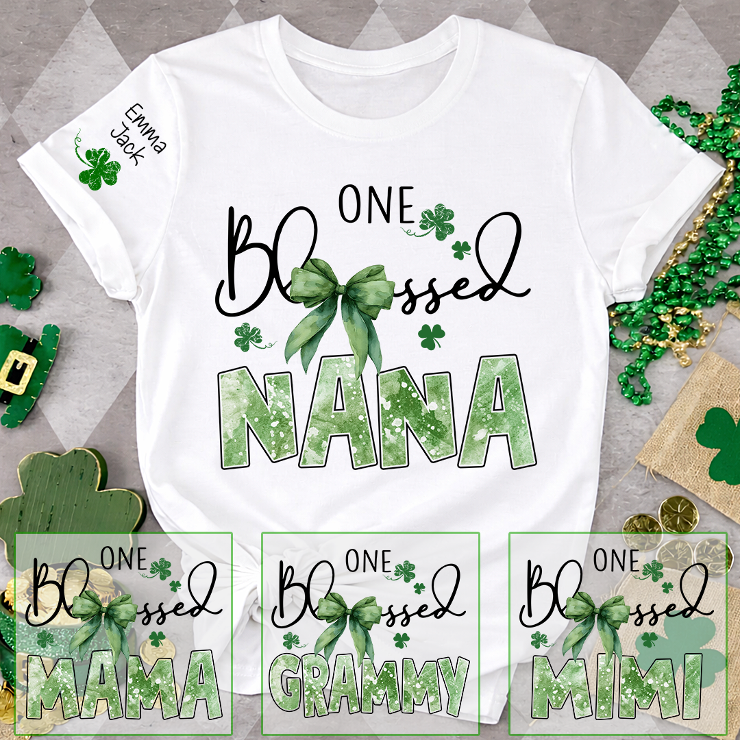 One Blessed Nana T-Shirt, St Patrick’s Day Shamrock Family T Shirt with For Gift Grandma And Kids