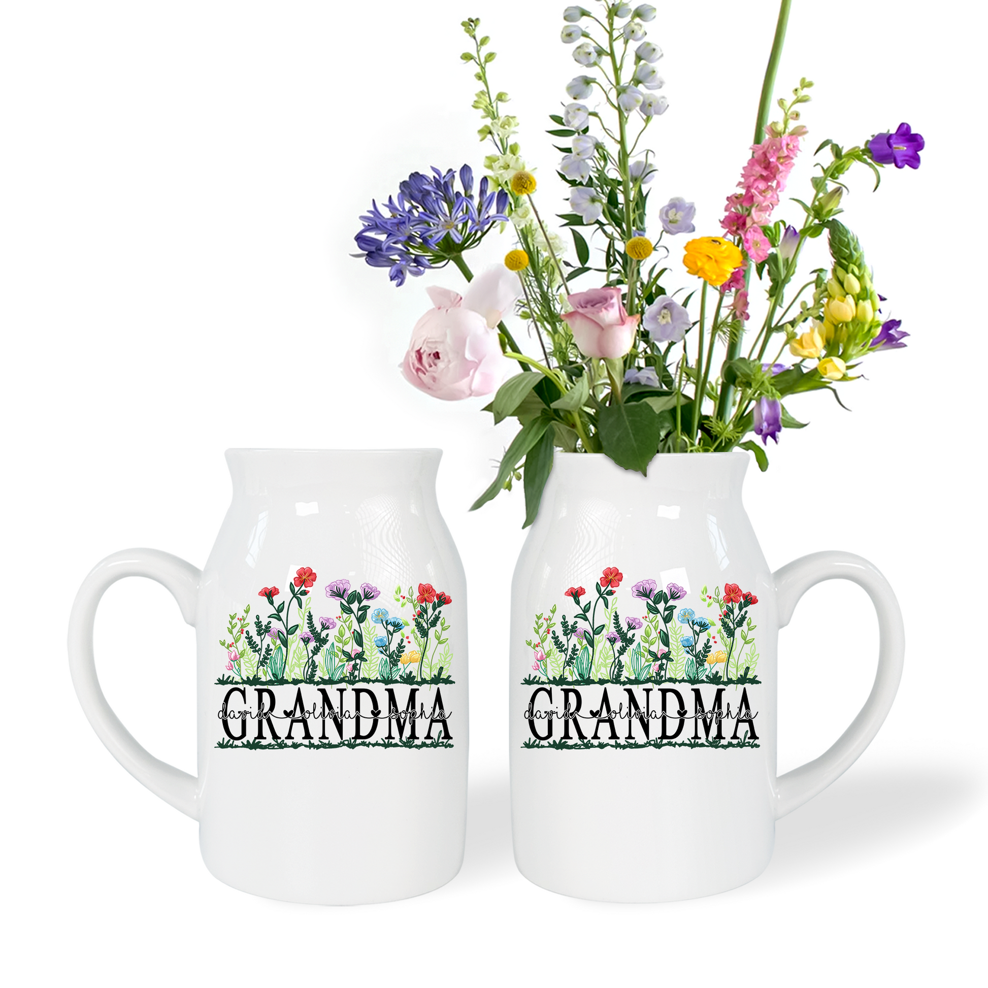 Artistic Flower Field For Grandma And Kids - Custom Home Decoration Flower Vase According To Family Requirements - Warm Gift For Mother's Day, Ceramic Flower Vase