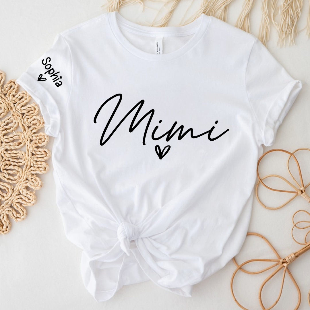 Personalized Name TShirt with Heart, Gift TShirt For Mimi And Grandkid