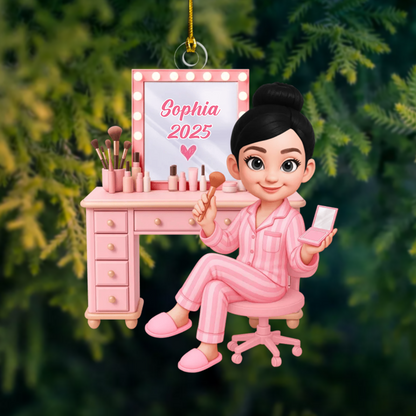 Custom Name Makeup Ornament – Personalized Beauty Lover Christmas Tree Decoration 2025 Ornament