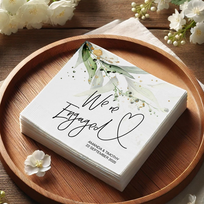 We're Engaged Napkins, Personalized Engagement Napkins, Cocktail Napkins, Bridal Shower Napkins, Cocktail Luncheon Napkins, Luncheon Napkins