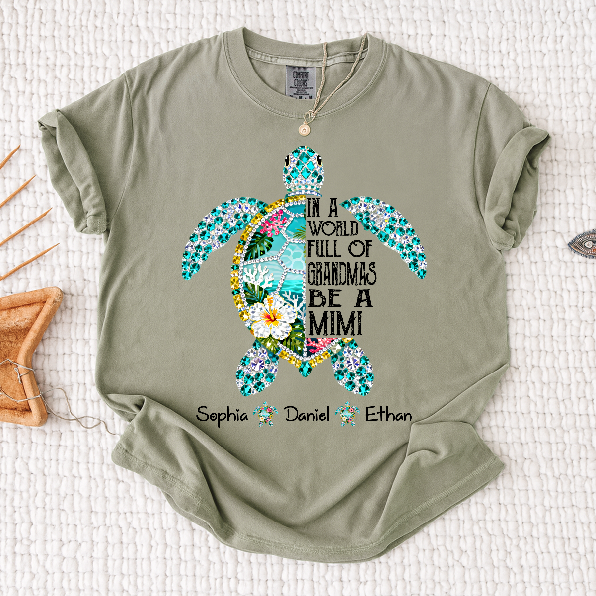 Comfort Colors Personalized Mimi Sea Turtle Shirt – Custom Grandkids Names Turtle T-Shirt, In a World Full of Grandmas Be a Mimi Gift