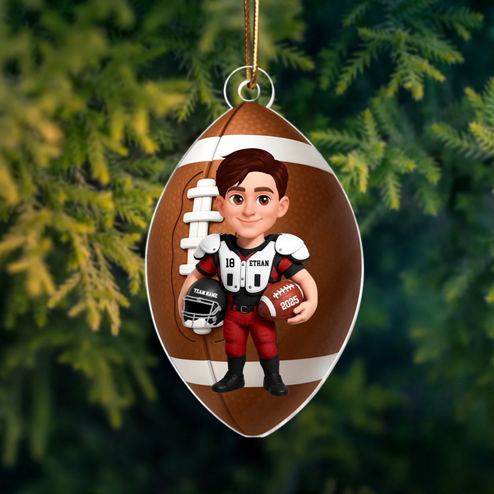 Personalized Football Player Ornament 2025 – Custom Name & Team Christmas Ornament, Gift for Football Lovers & Players Ornament