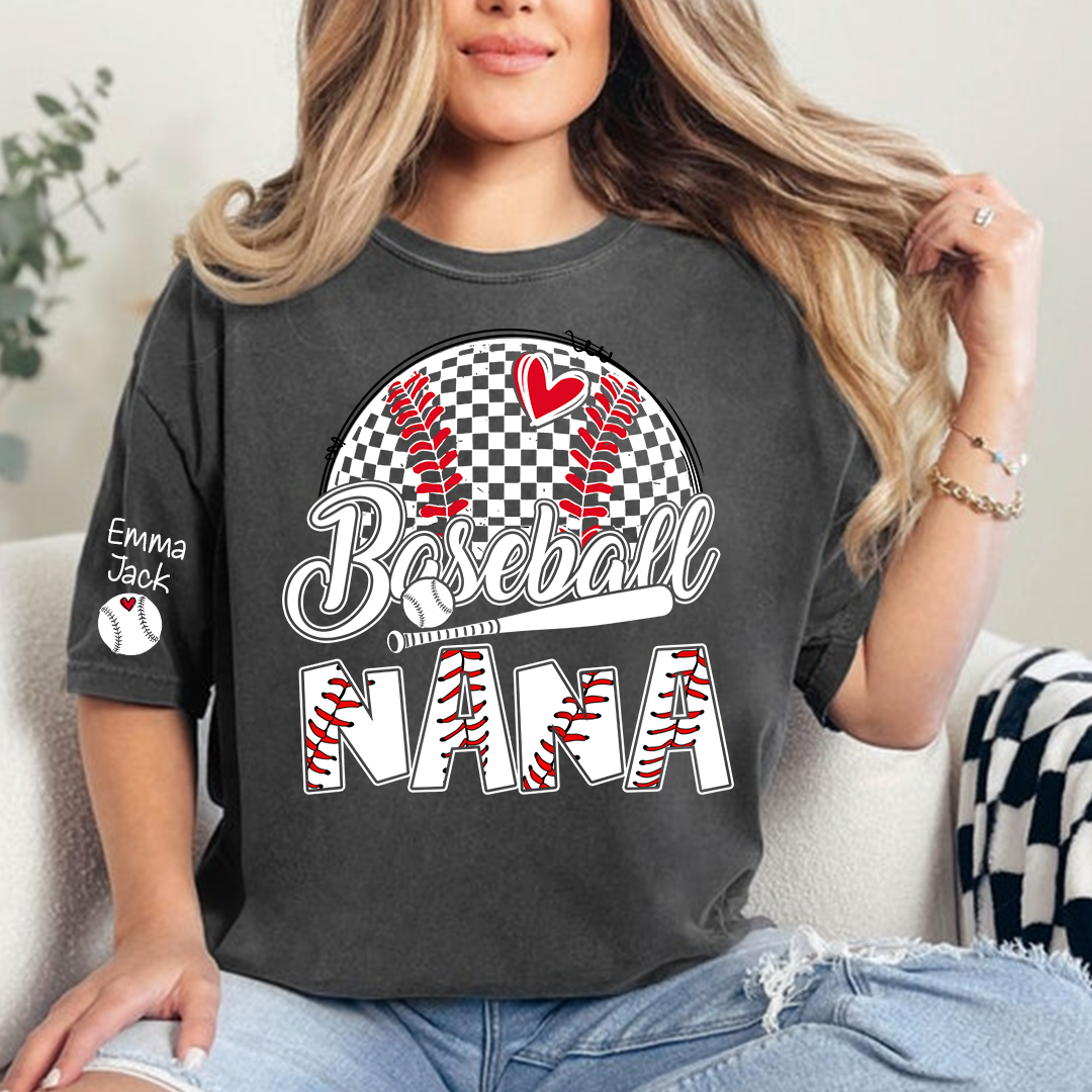 Baseball Grandma Personalized T-Shirt, Custom Name Sports Grandma Shirt with Baseball Graphic