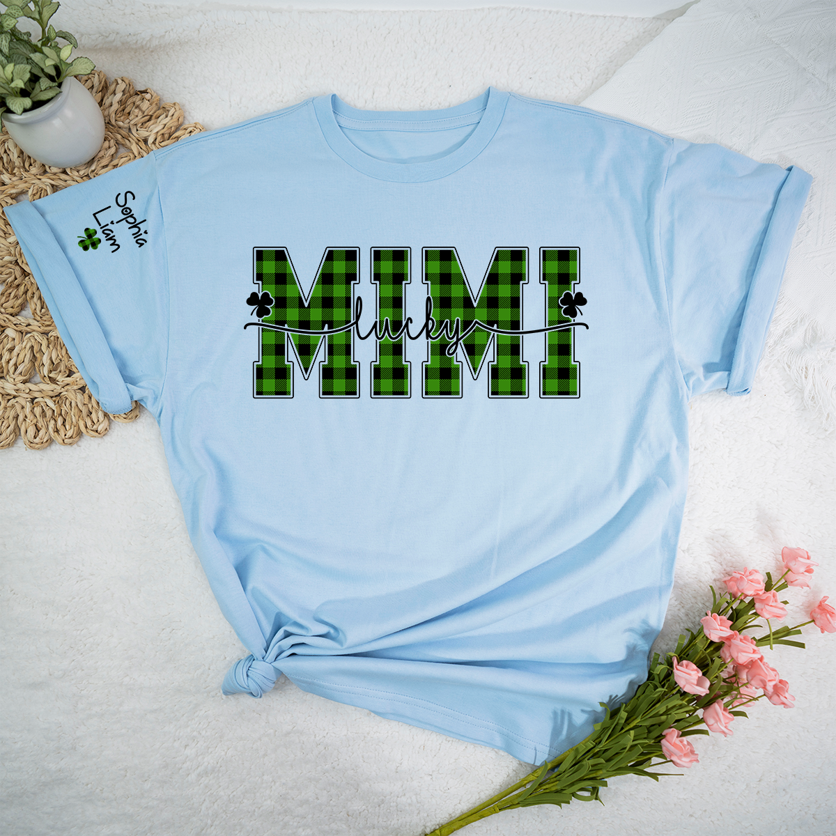 Lucky Mimi Shirt with Shamrock Design, Personalized Grandma Name Tee, St Patrick’s Day Family Shirt for Mimi