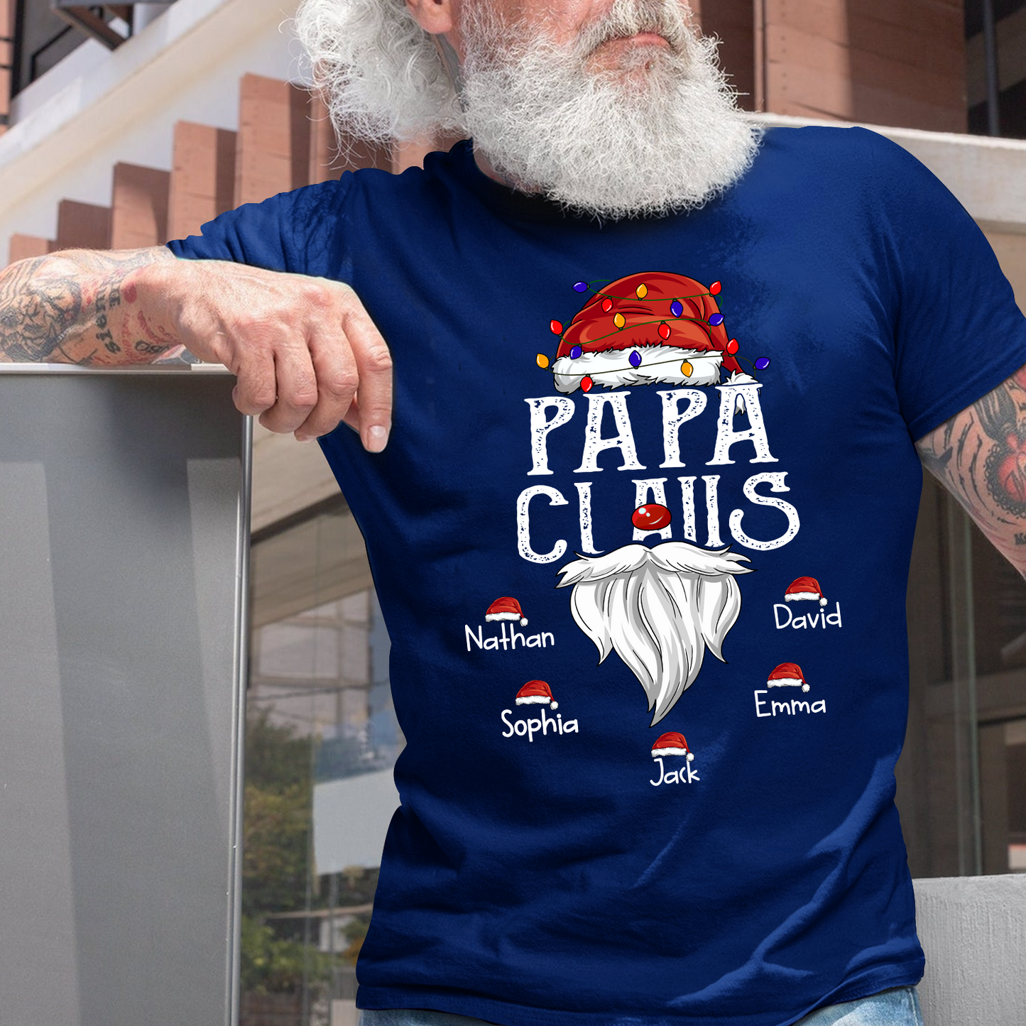 Hat Santa With Christmas Lights, Gift For Grandpa, Custom Give Papa And Kids T-Shirt