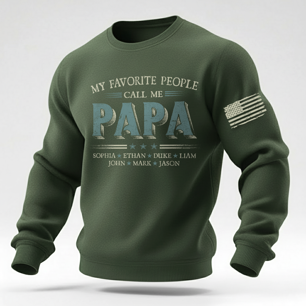 Custom Papa Crewneck Sweatshirt With Children Names, Personalized Dad Family Shirt