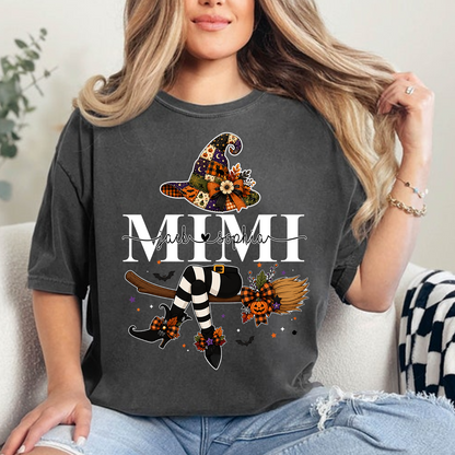 Mimi Halloween Witch Shirt for Women, Cute Fall Pumpkin Graphic Tee, Personalized Grandma T Shirt, Cozy Autumn Outfit Gift