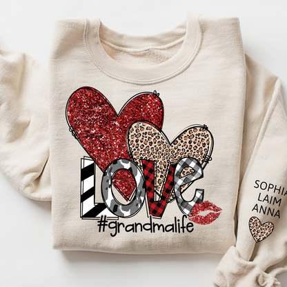 Custom Grandma Life Love Sweatshirt, Leopard & Glitter Heart Design For Grandma And Kids