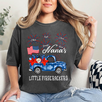 American Flag Nana Shirt Little Firecrackers Patriotic Family Independence Day Tee