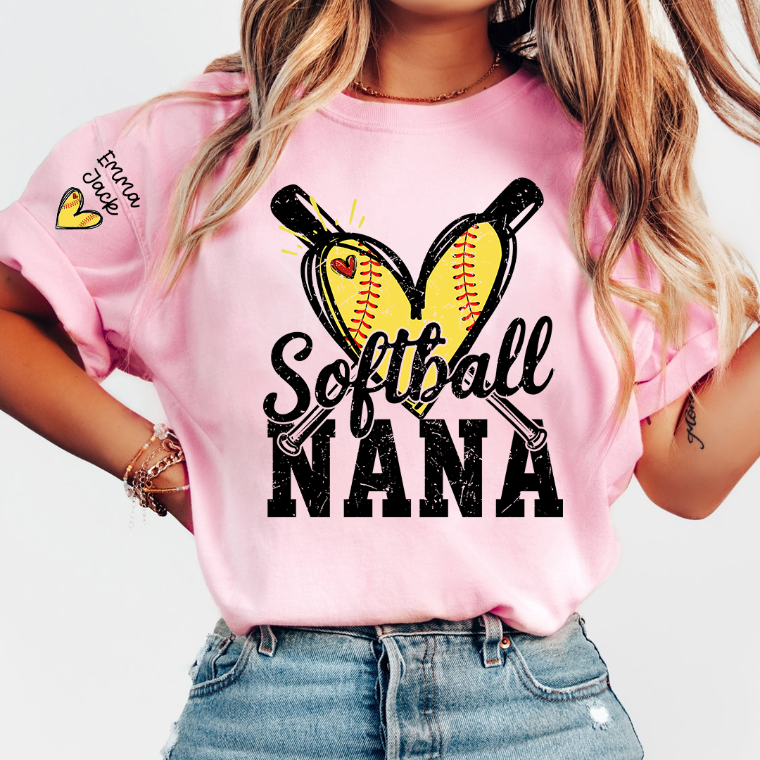 Custom Softball Nana Shirt for Game Day, Personalized Grandchildren Names Family Tee