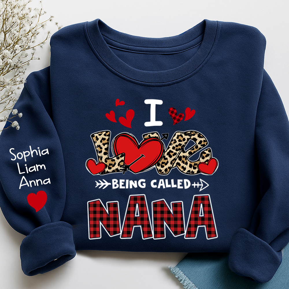 Personalized printed sweatshirt I Love Being Called Nana, Leopard Print heart, A Valentine's Day Gift For Grandmother And Grandchildren