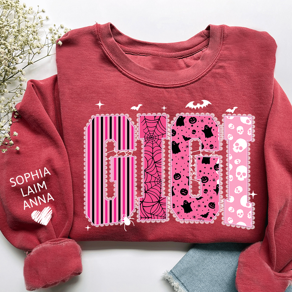 Playful Halloween Style, Pink Custom Gigi Halloween Gifts for Grandma and Kids
