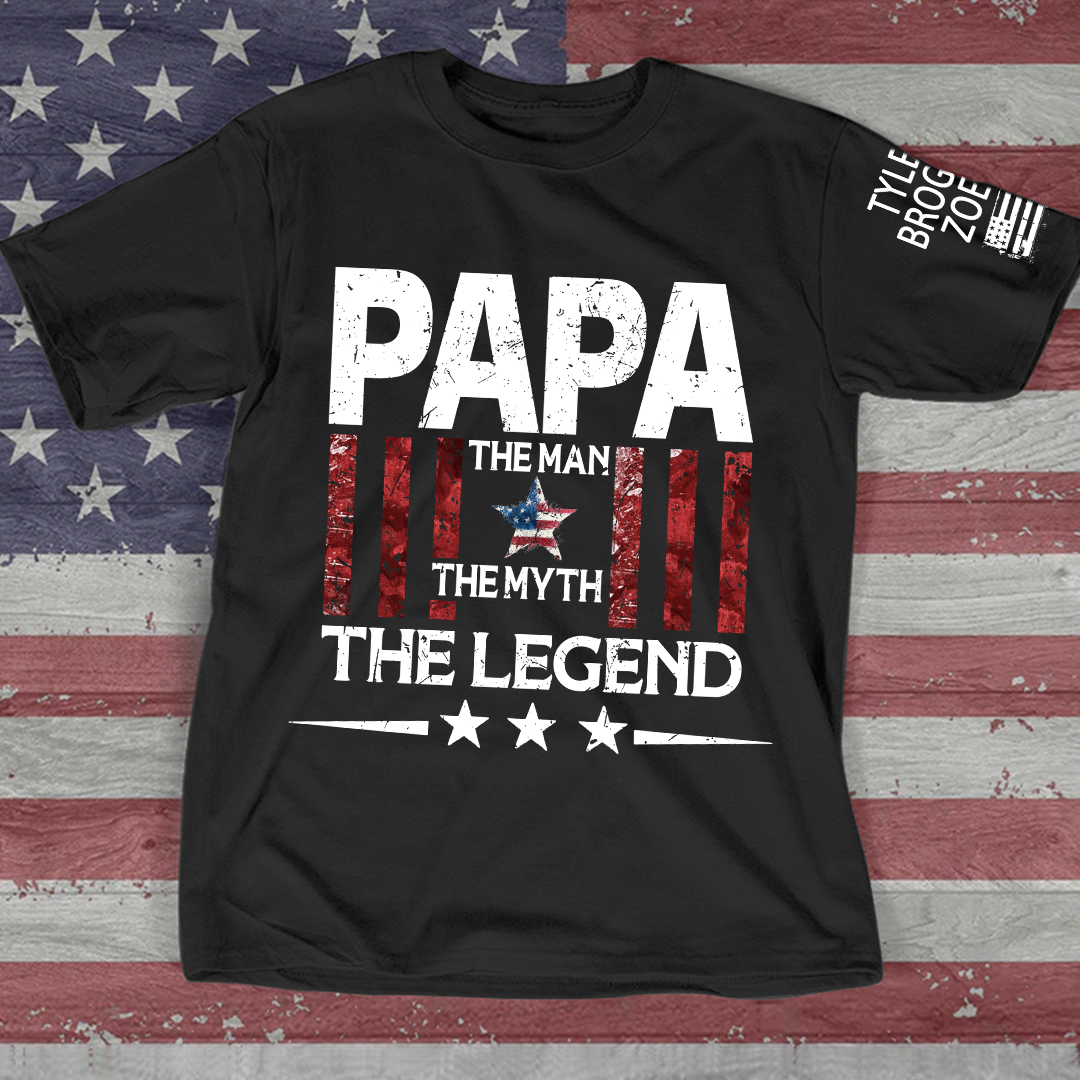 Personalized Papa The Man The Myth The Legend, Patriotic Stars Art Set For Gifr Papa And Kids