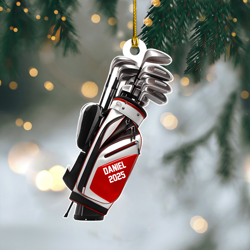 Personalized Golf Bag Ornament – Custom Name & Year Golf Clubs Christmas Gift for Golfers Ornament
