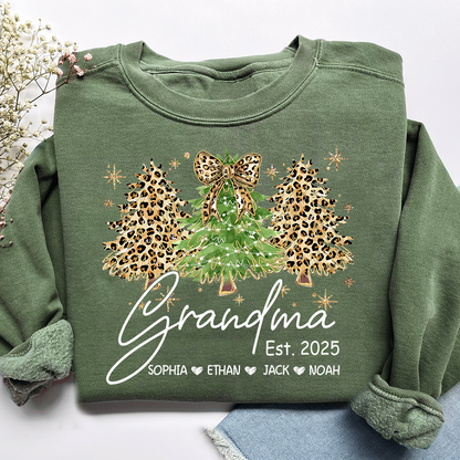 Personalized Grandma Sweatshirt, Christmas Tree Design Holiday Gift for Grandma