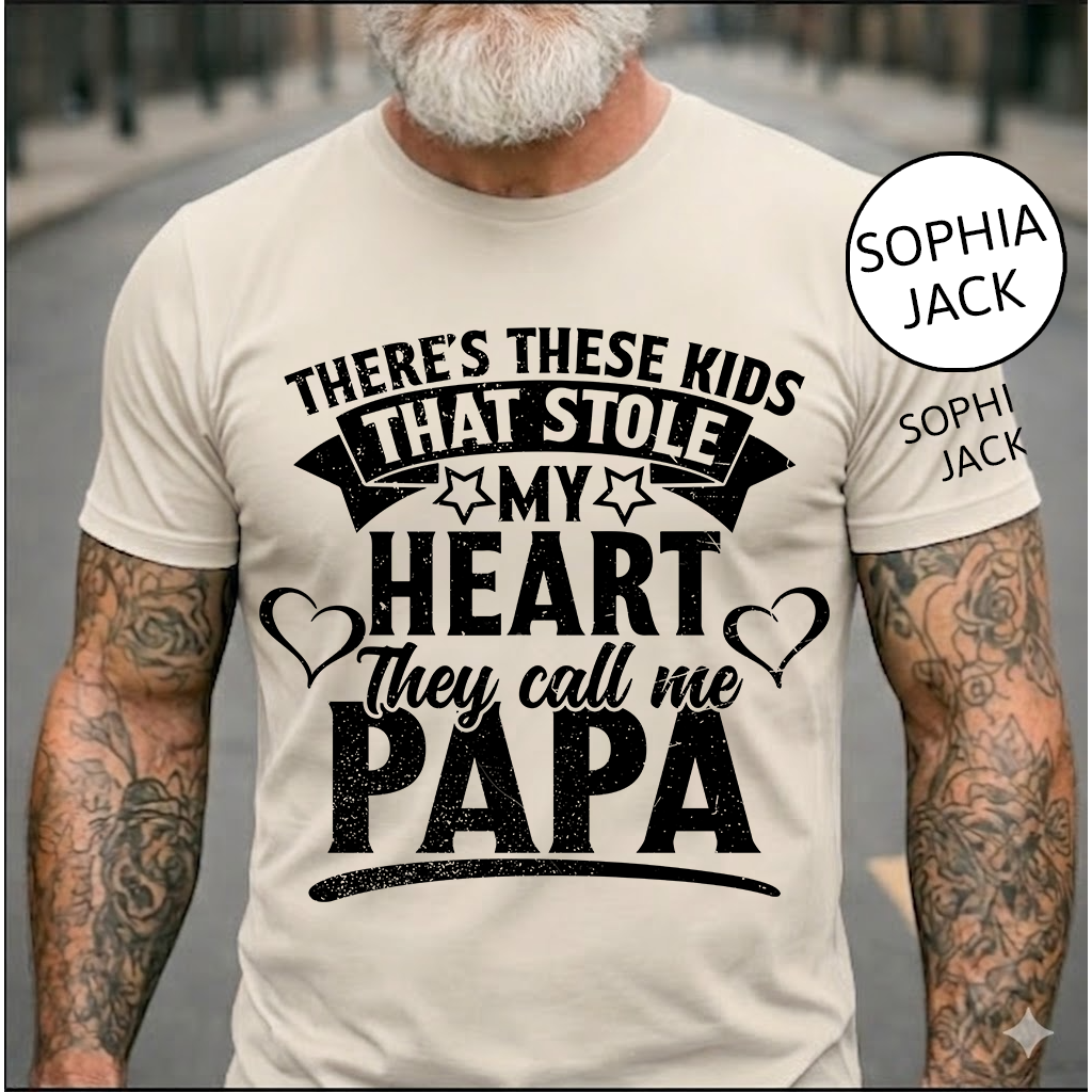 Personalized Papa T-Shirt – “These Kids Stole My Heart” Custom Names Gift for Dad Fathers Day Birthday