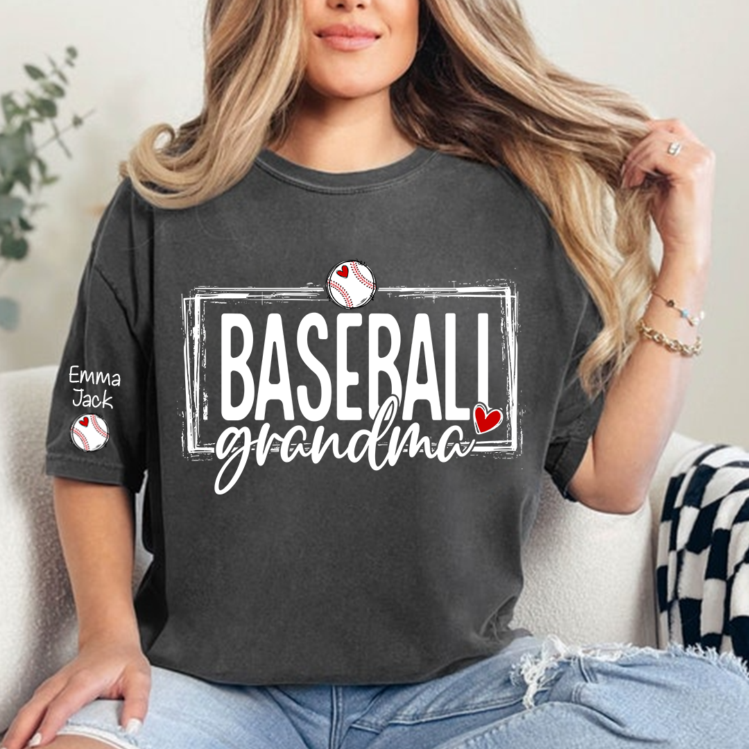 Baseball Grandma T-Shirt, Personalized Grandma T-Shirt for Baseball Lovers with Custom Name