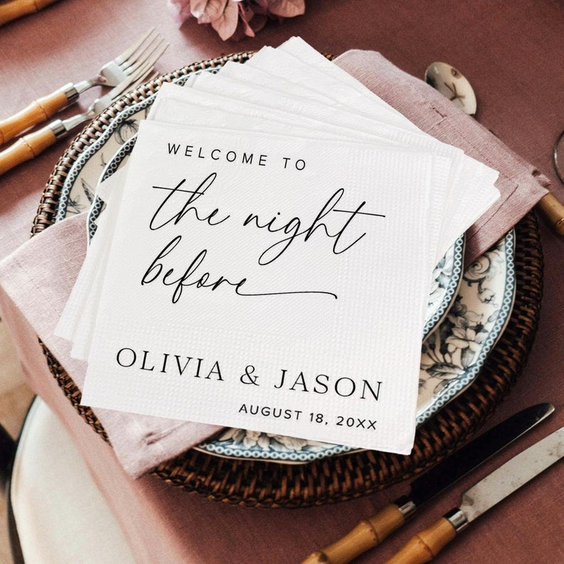 The Night Before Napkins Custom Bridal Shower Napkins Personalized Wedding Napkins Engagement Cocktail Napkin Wedding Party Decorations