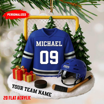 Personalized Hockey Jersey Ornament 2025 – Custom Name & Team Christmas Ornament, Gift for Hockey Players