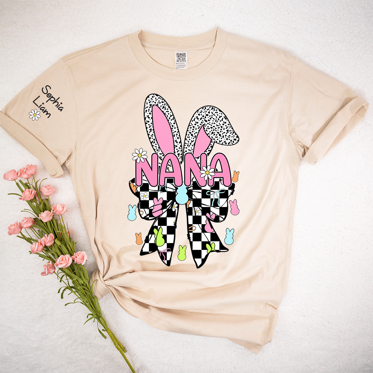 Nana Easter Bunny Shirt, Personalized Grandma T Shirt With Kids Names