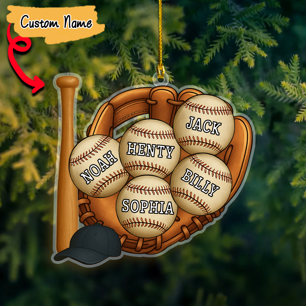 Personalized Christmas Baseball Ornament, Custom Kid's Name