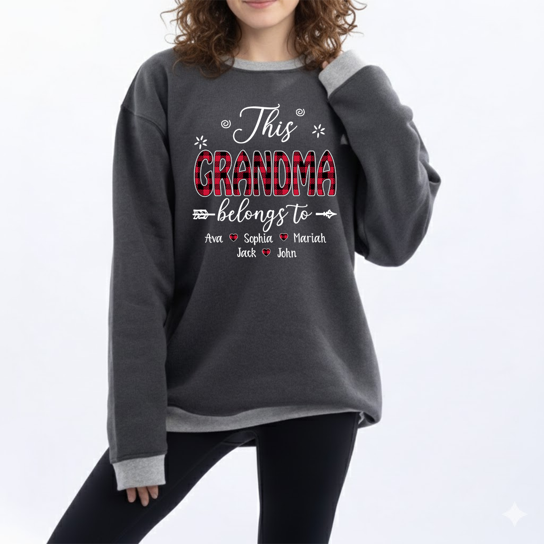 Personalized This Grandma Belongs To Sweatshirt with Kids’ Names – Custom Family Name Sweater for Grandma Mama Mimi Grammy – Cozy Holiday Gift