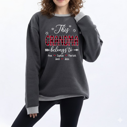 Personalized This Grandma Belongs To Sweatshirt with Kids’ Names – Custom Family Name Sweater for Grandma Mama Mimi Grammy – Cozy Holiday Gift